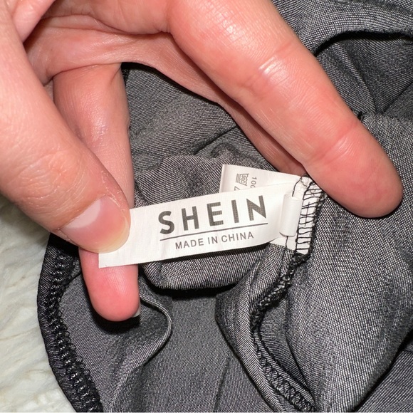 SHEIN | Curve Faux Button Tie Front Straps V Neck Peplum Metallic Tank Blouse - Picture 8 of 13